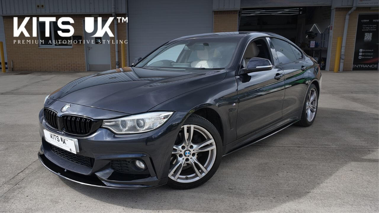 How to Install the BMW 4 Series (F36) Gran Coupe Gloss Black Ultimate Body Kit | Full Guide by Kits UK on a stylish BMW in grey.