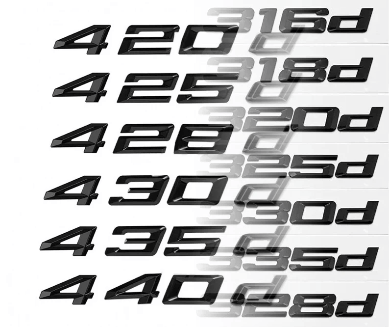 BMW RWD Black Badge Package with various gloss black badges for BMW models 316d, 318d, 420d, 425d, 428d, and more.