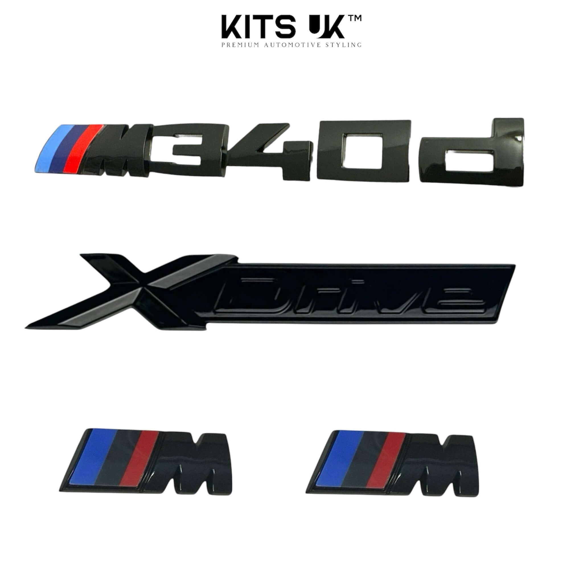 BMW XDrive Black Badge Package badges and emblems set in high gloss black styling kit.