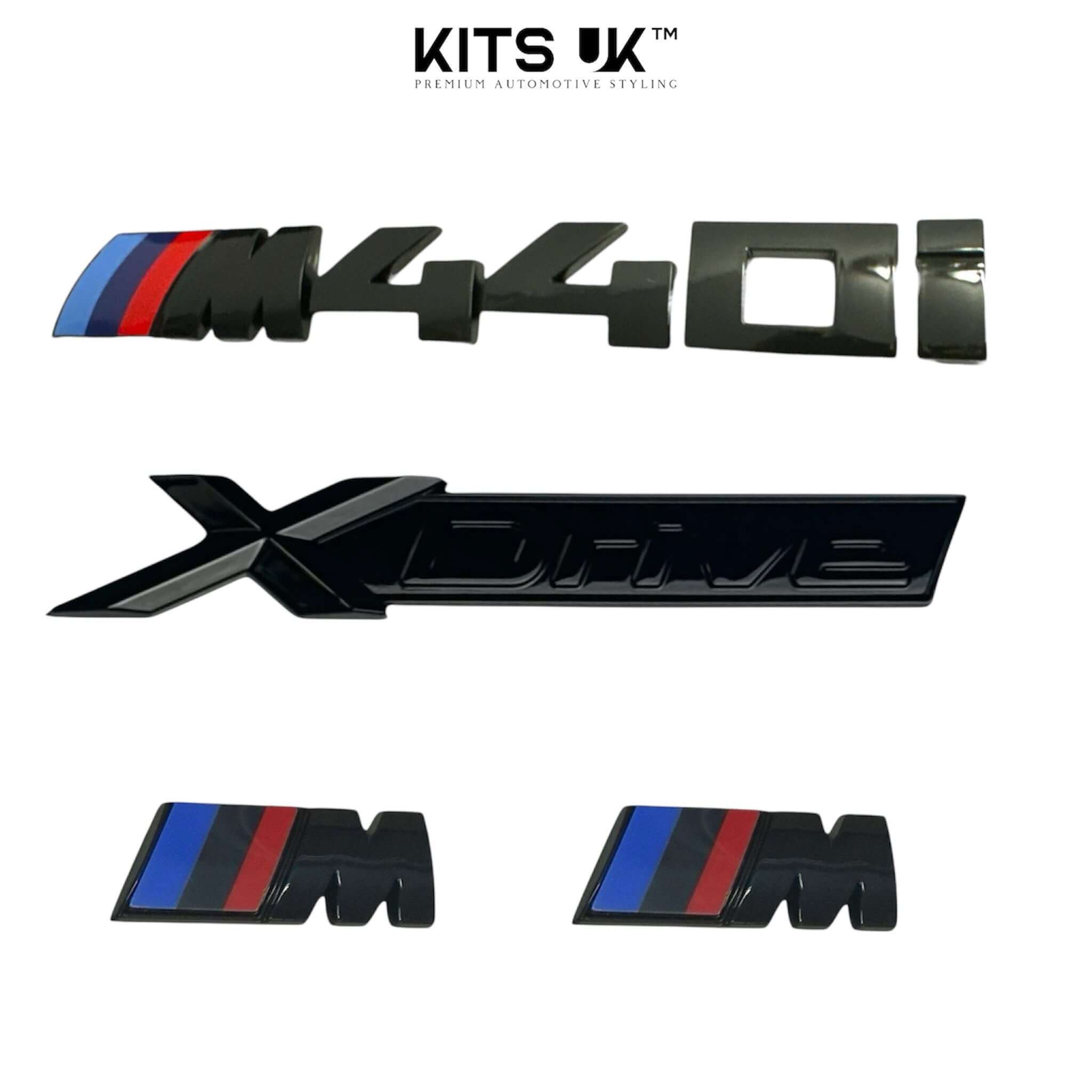 BMW XDrive Black Badge Package showcasing high gloss black badges for M440i and XDrive models.