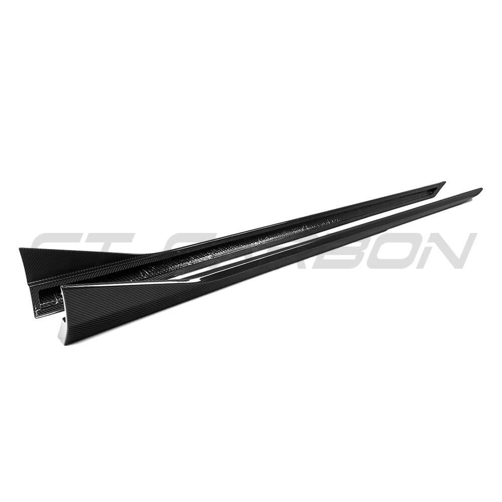 BMW G90 G99 M5 Carbon Fibre Side Skirts featuring sleek pre-preg carbon design for enhanced performance.