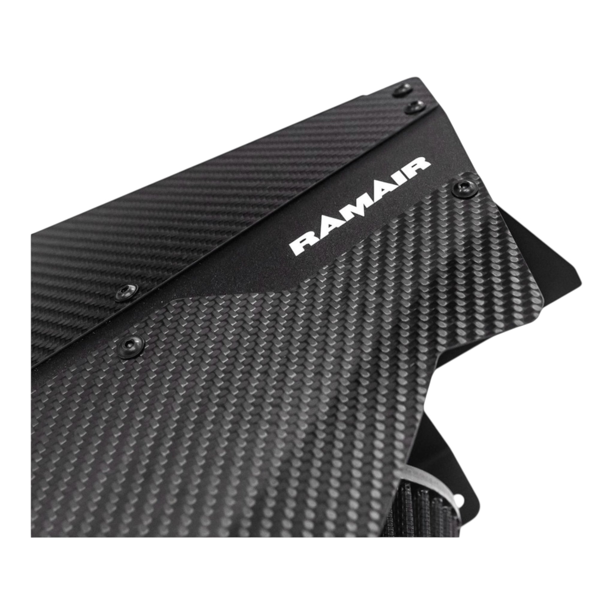 RamAir carbon lid detail for M2 M3 M4 S58 performance induction kit, showcasing high-quality material and design.