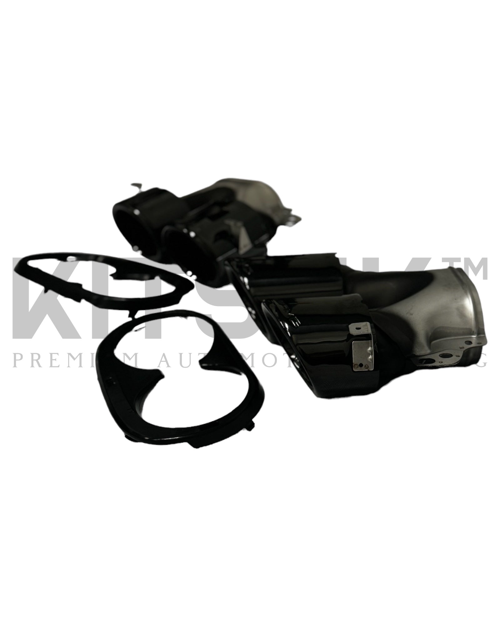 Mercedes A35 Quad Tips in Gloss Black finish showcasing premium exhaust design.