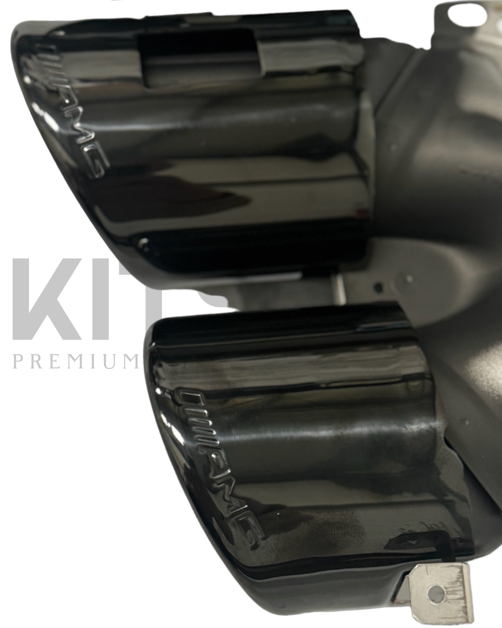 Mercedes A35 Quad Tips in Gloss Black showcasing the aggressive rear styling upgrade for A35 models.