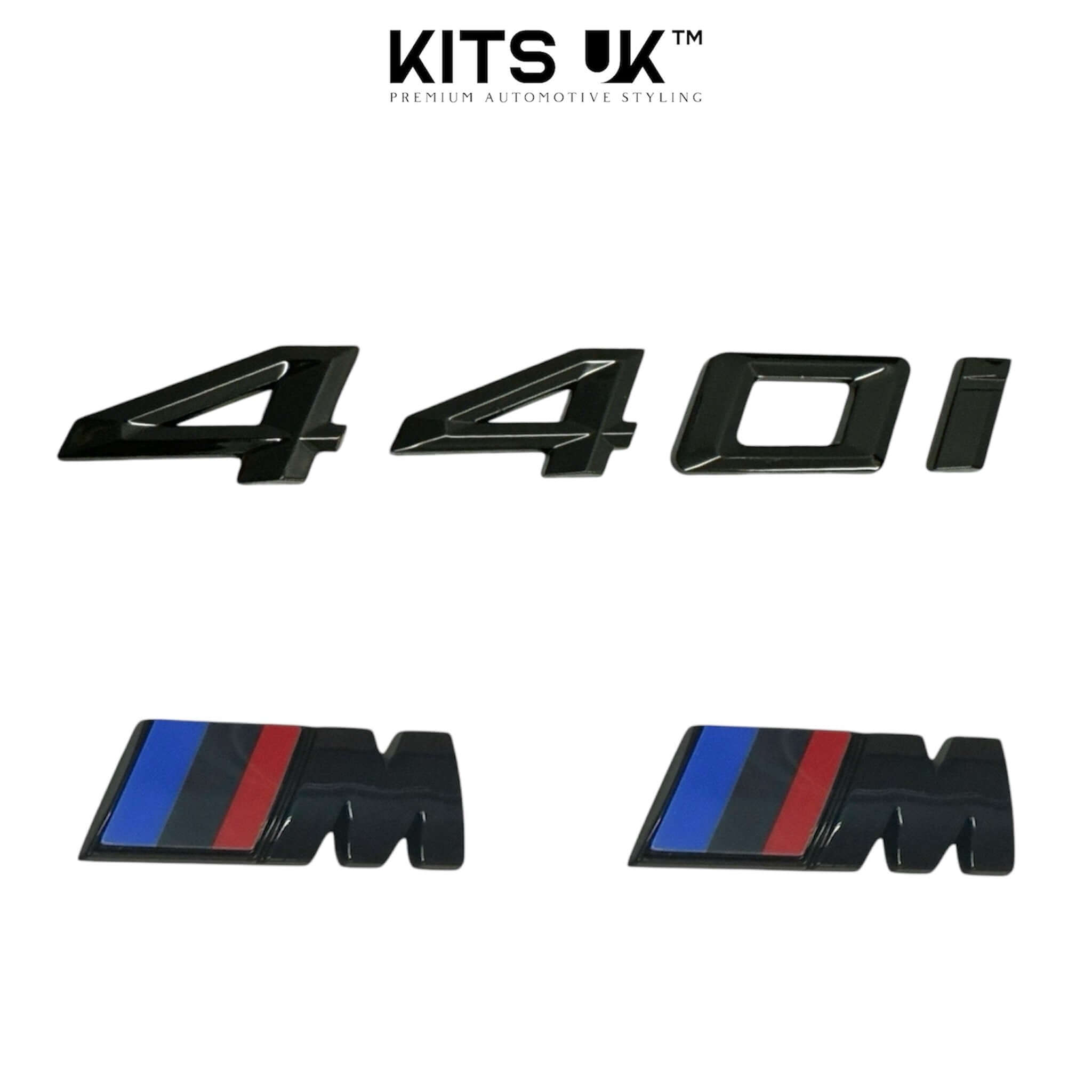 BMW RWD Black Badge Package black badges including 440i and M logos for automotive styling