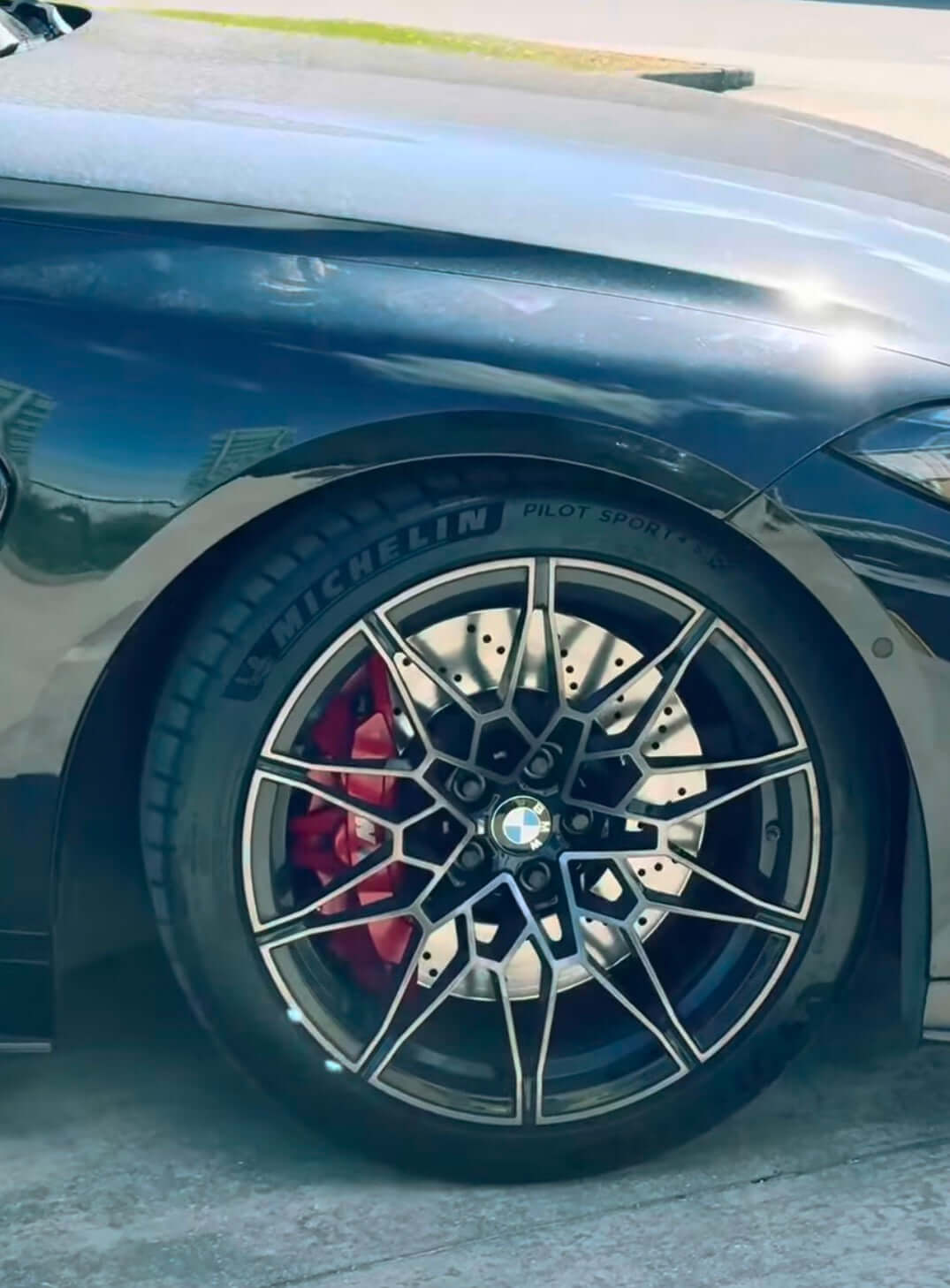 BMW M3 G80/G81, Motech Stance Front Springs showcasing a stylish wheel and Michelin tire.