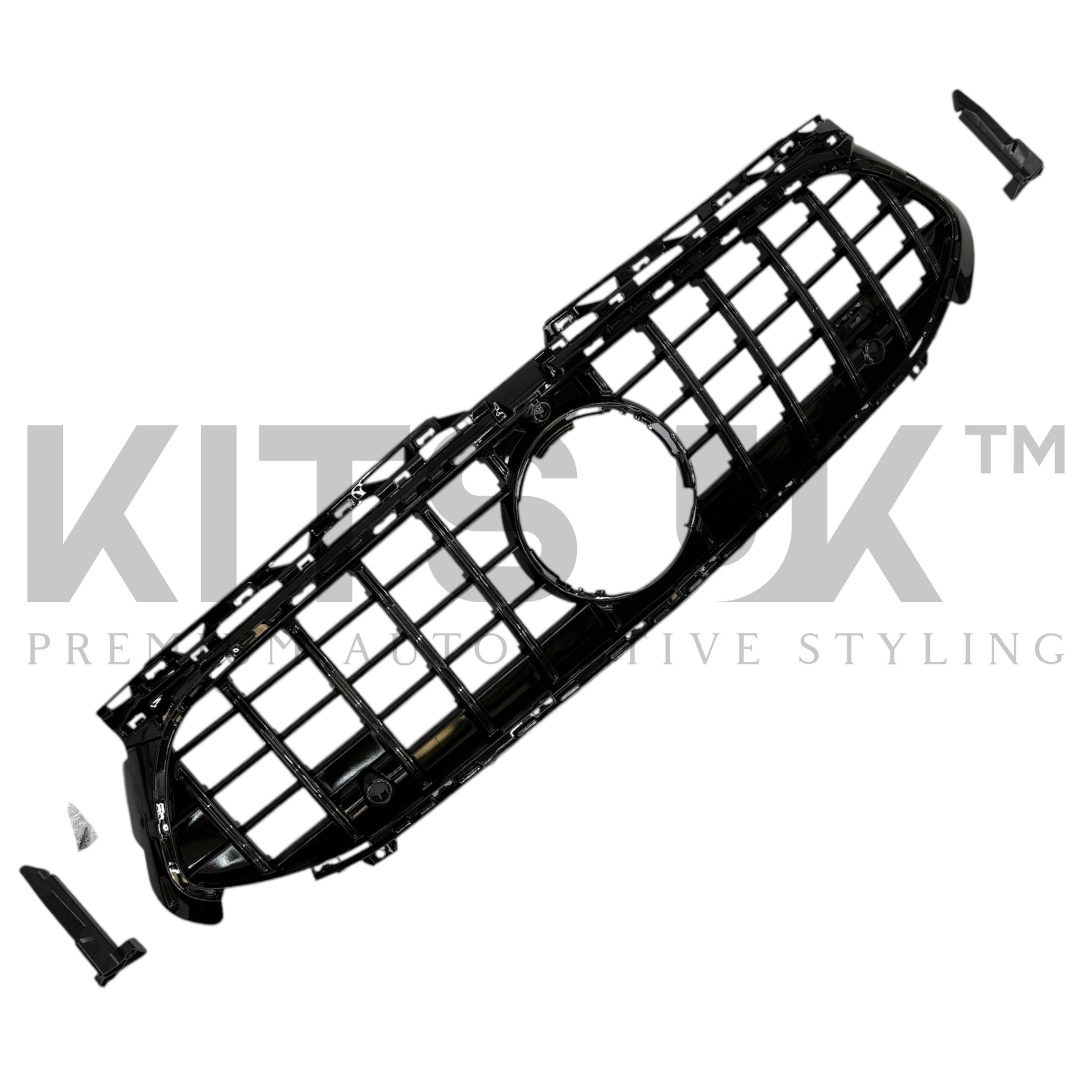 Mercedes W177A35 LCI Panamericana Grille Gloss Black & Chrome front view, perfect upgrade for 2023+ W177 A35/A45 models.