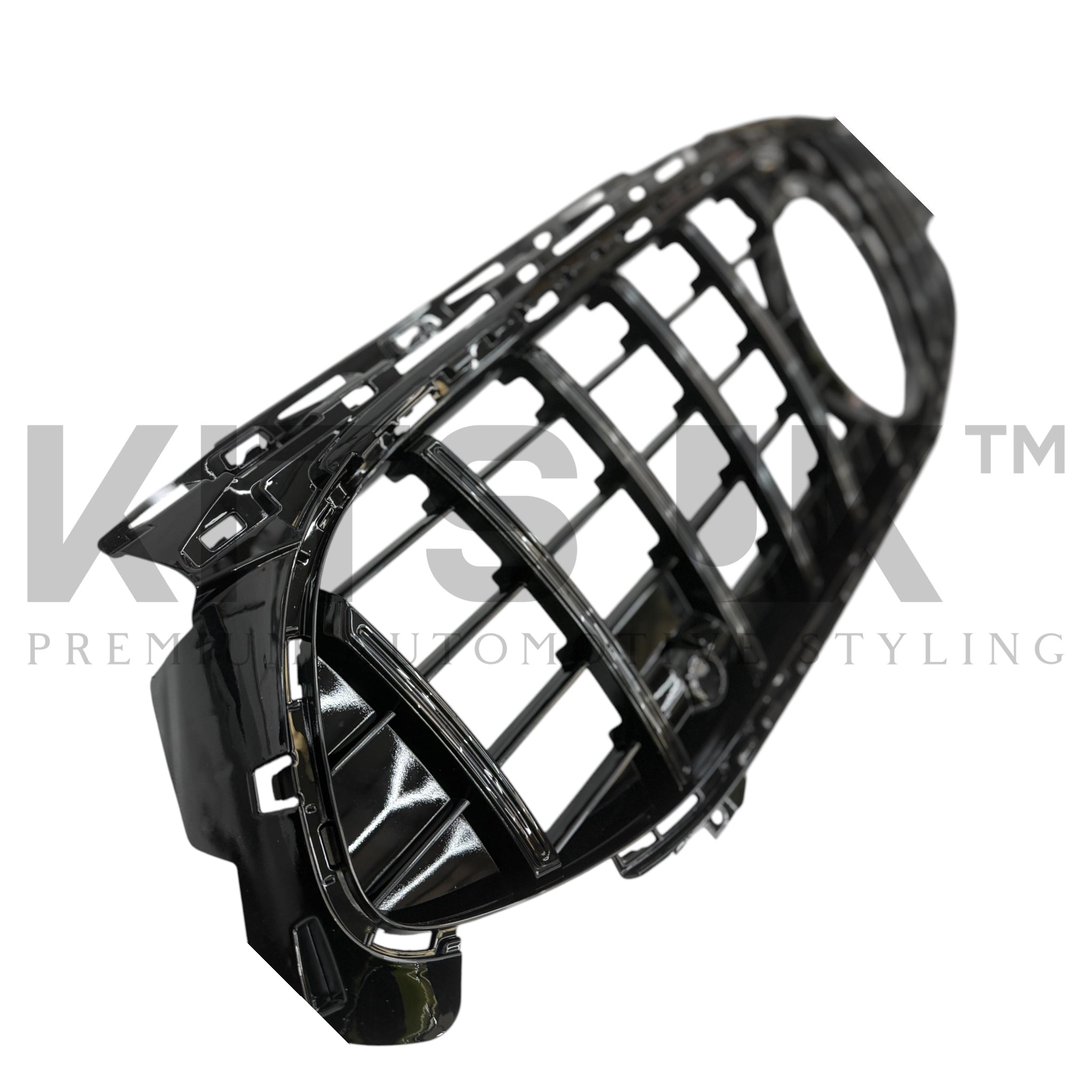 Mercedes W177A35 LCI Panamericana Grille Gloss Black & Chrome side view for 2023+ models.