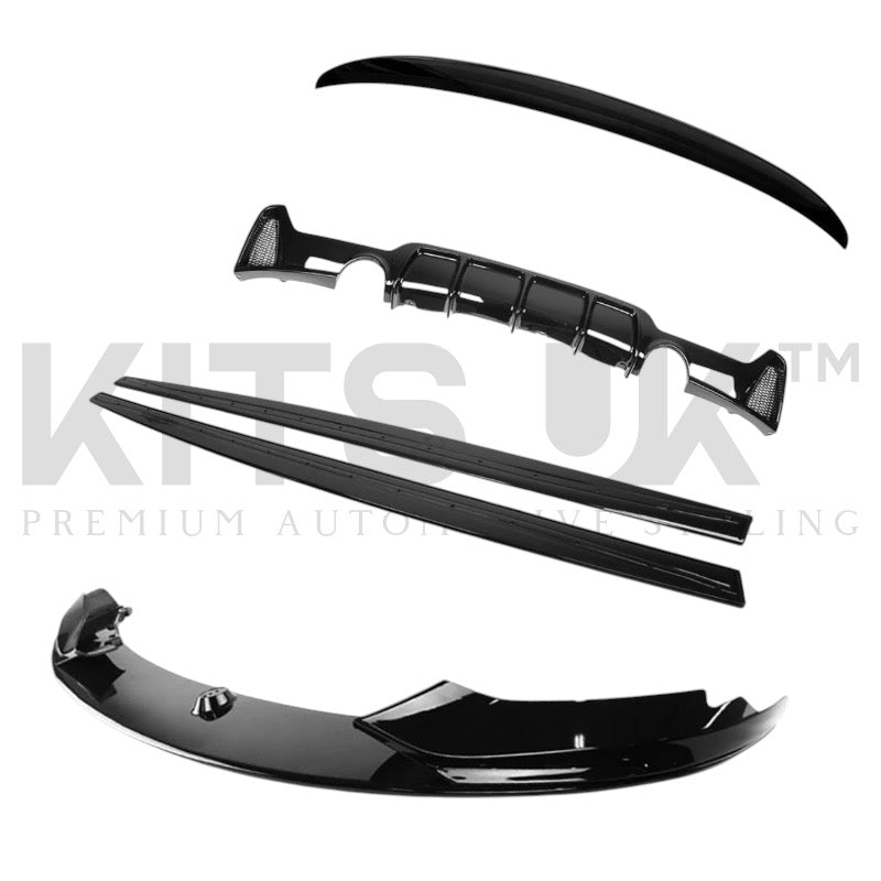 BMW F32 Full Performance Package components including front lip, side skirts, and rear spoiler.