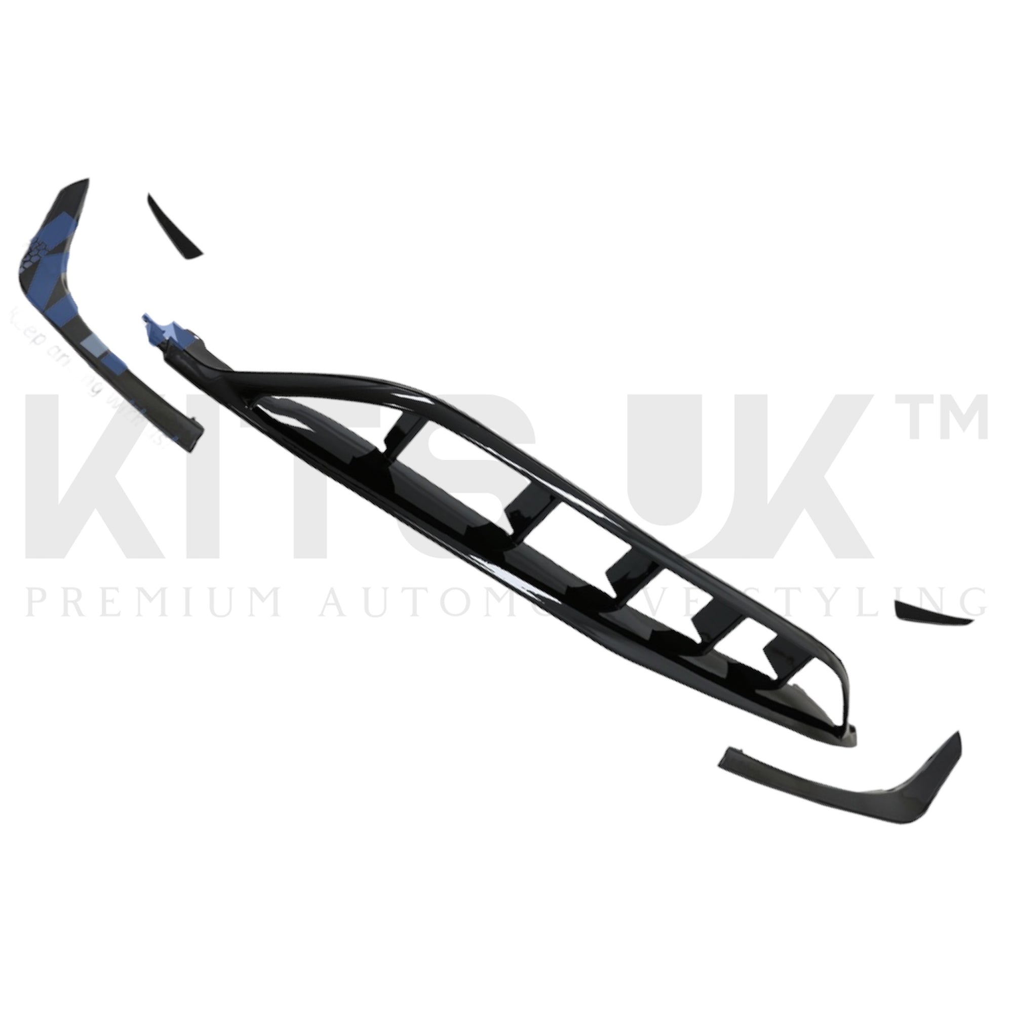 Mercedes A Class W176 Facelift Front Splitter with Flicks (Gloss Black) designed for aggressive styling upgrade.