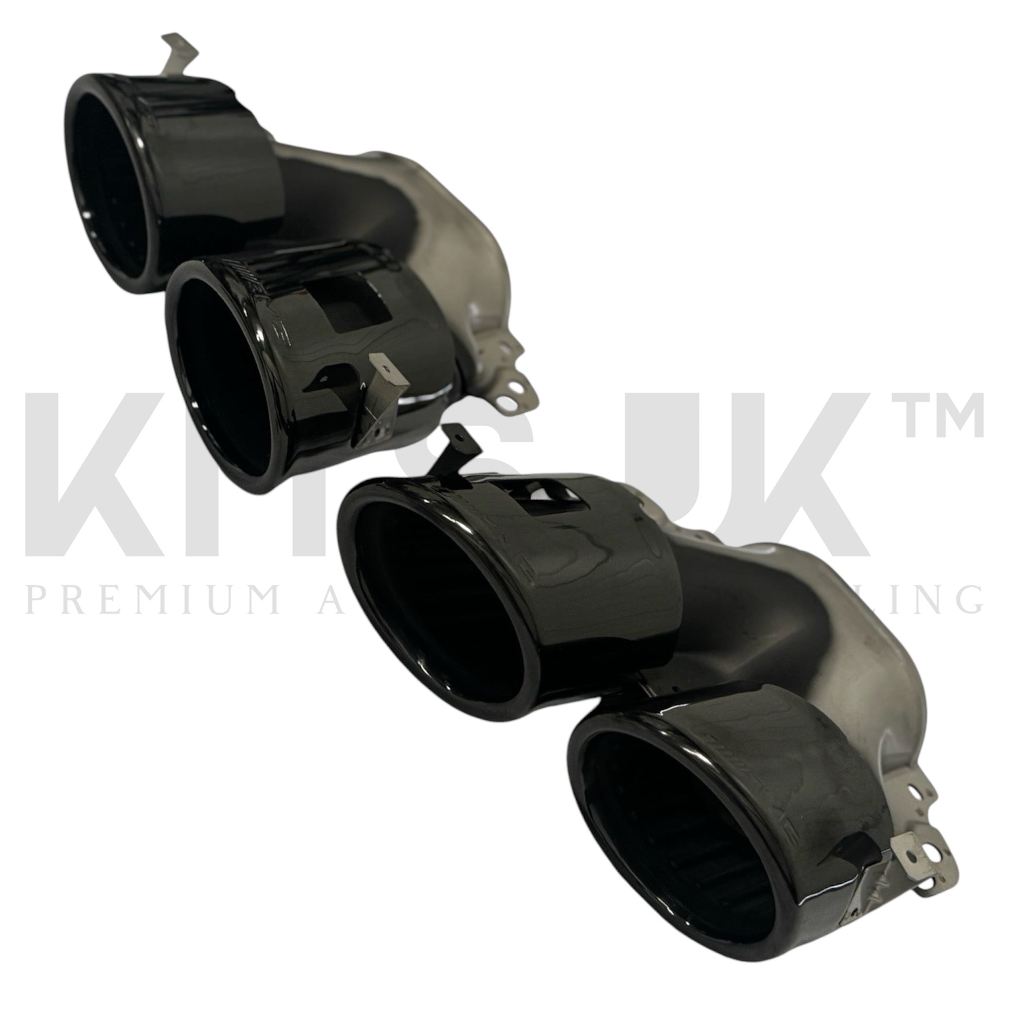 Mercedes A35 Quad Tips in Gloss Black finish, enhancing the sporty look of the vehicle's rear.