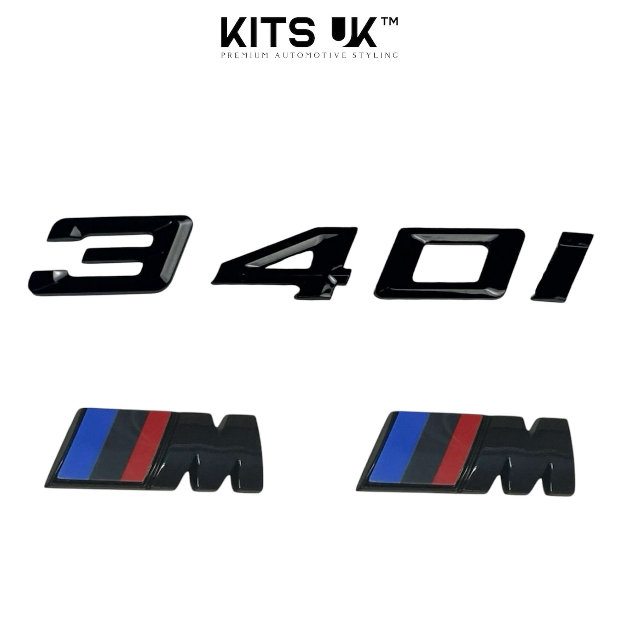 BMW RWD Black Badge Package includes high gloss black badges for 340i and M models, enhancing automotive styling.