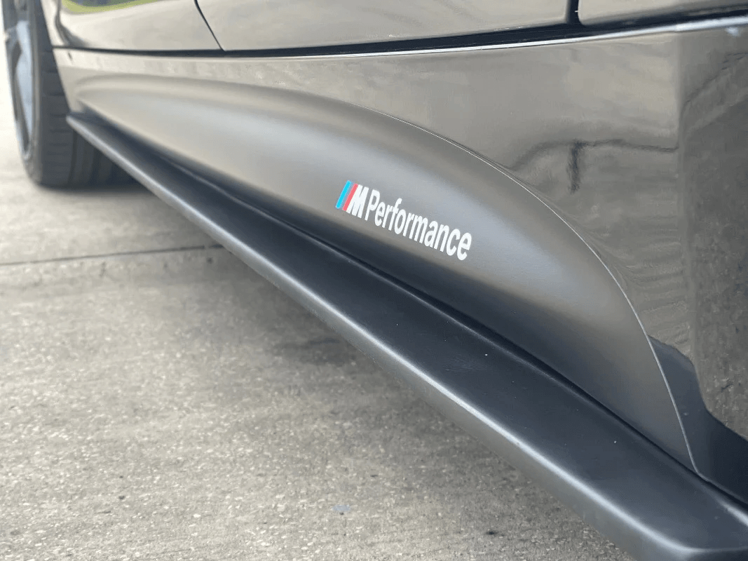 BMW F36 Body Kit Ultimate Package featuring M Performance side skirt on a sleek vehicle.