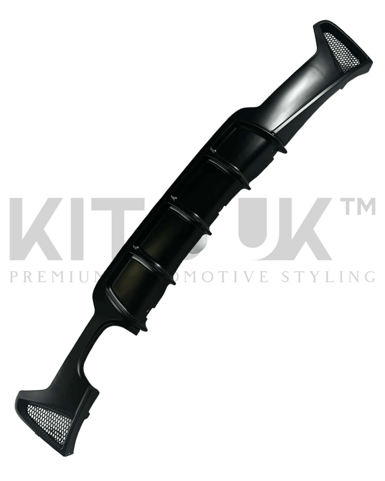 BMW F36 Body Kit Ultimate Package rear diffuser styled in glossy black finish for enhanced aerodynamics.