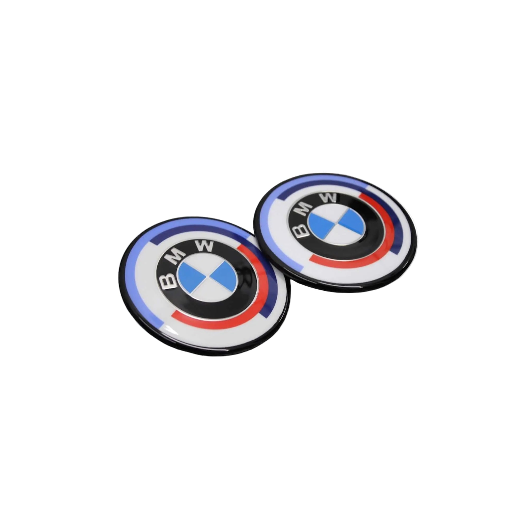 dechromed BMW G series roundels for G-series models, featuring BMW logo in black, blue, and red.