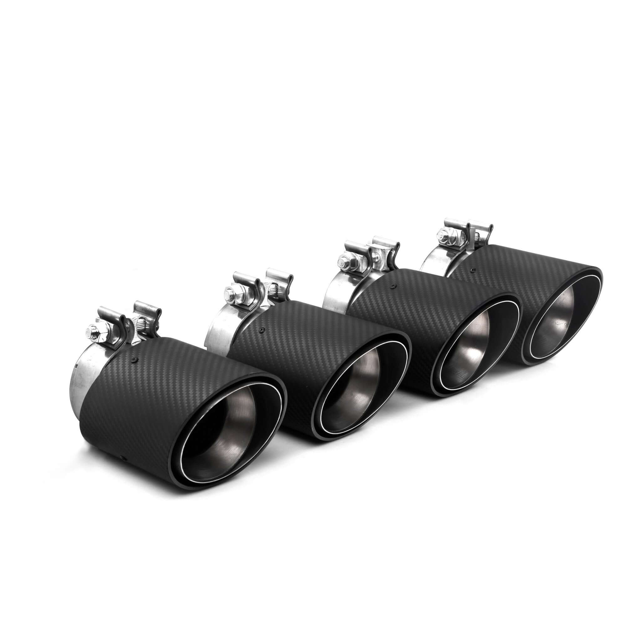 BMW G90 G99 M5 Carbon Fibre Exhaust Tips Matte Finish in black with stainless steel accents
