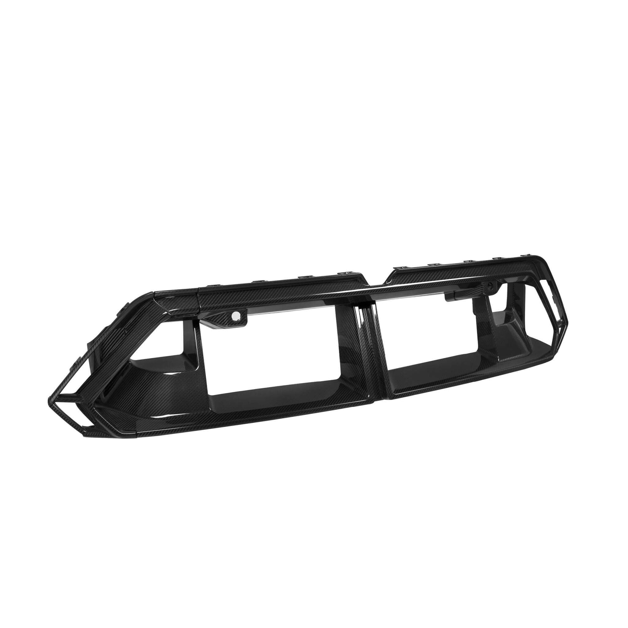 BMW G90 G99 M5 Carbon Fibre Front Bumper Trim in sleek black finish, enhancing aggressive front-end styling.