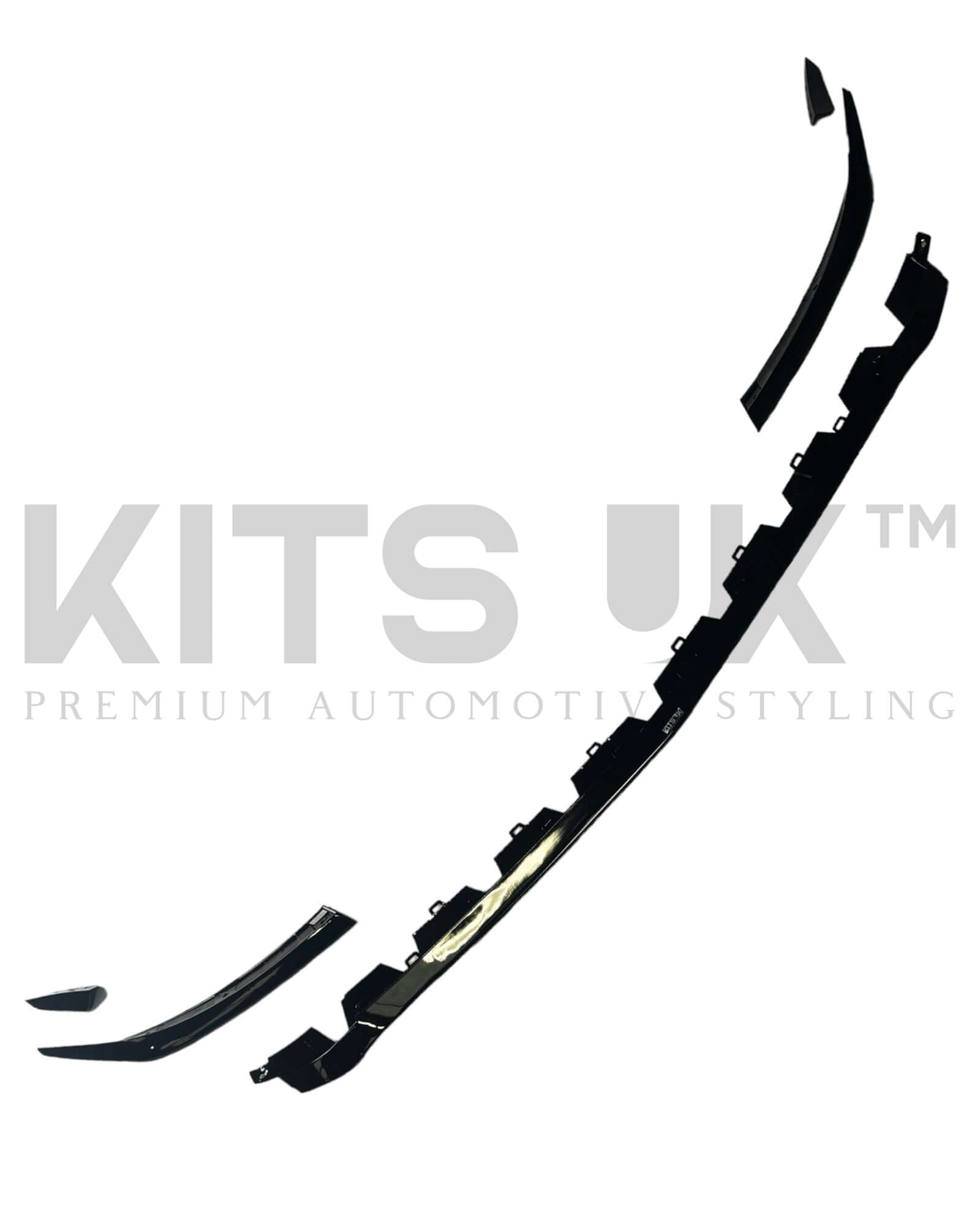 Mercedes Benz A35 aero package components including front centre piece, side pieces, and side flicks in gloss black.