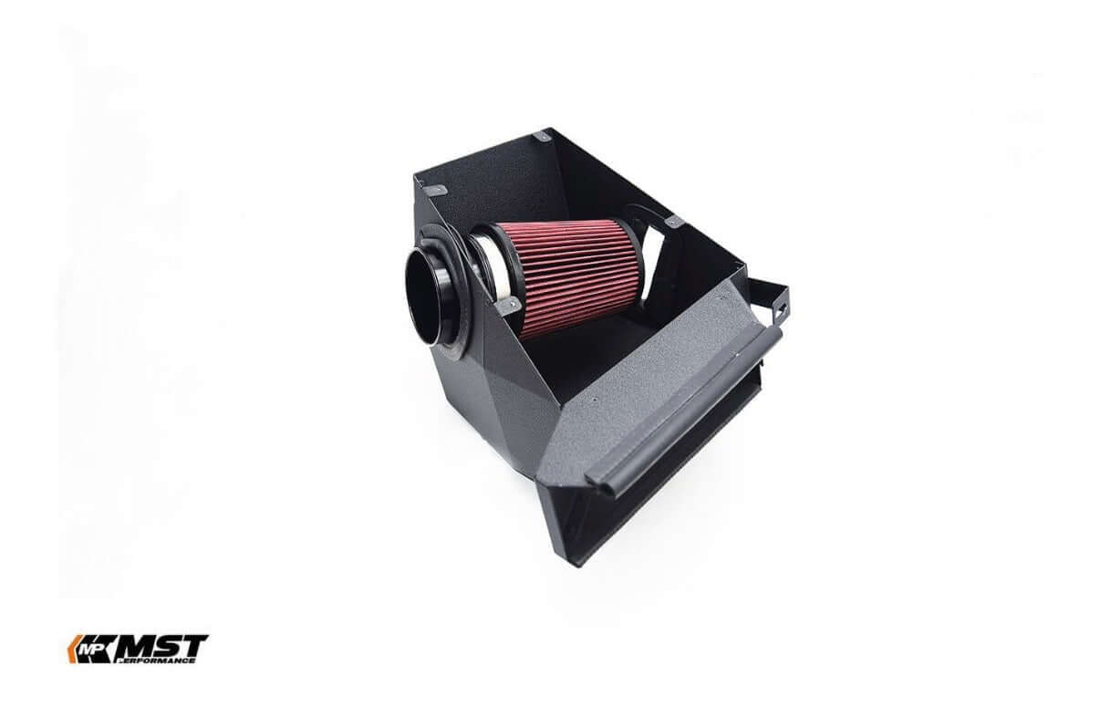 MST Performance Induction Kit for A35, A250, CLA250, CLA35 Mercedes showcasing black heat shield with red filter