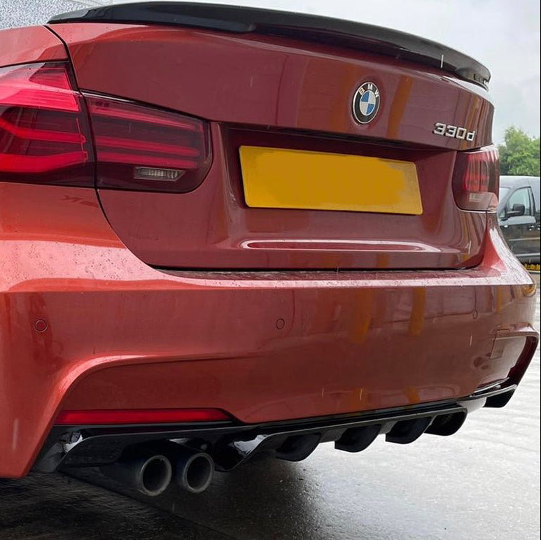 BMW F30 F31 Rear Diffuser on a BMW 330d, showcasing performance styling and aggressive rear design.