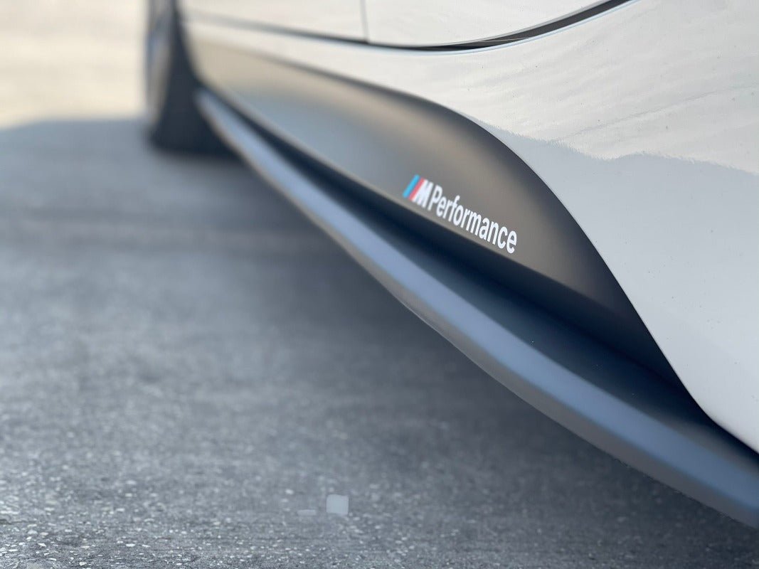 Close-up of BMW F Series Side Decals showcasing M Performance logo on vehicle side.