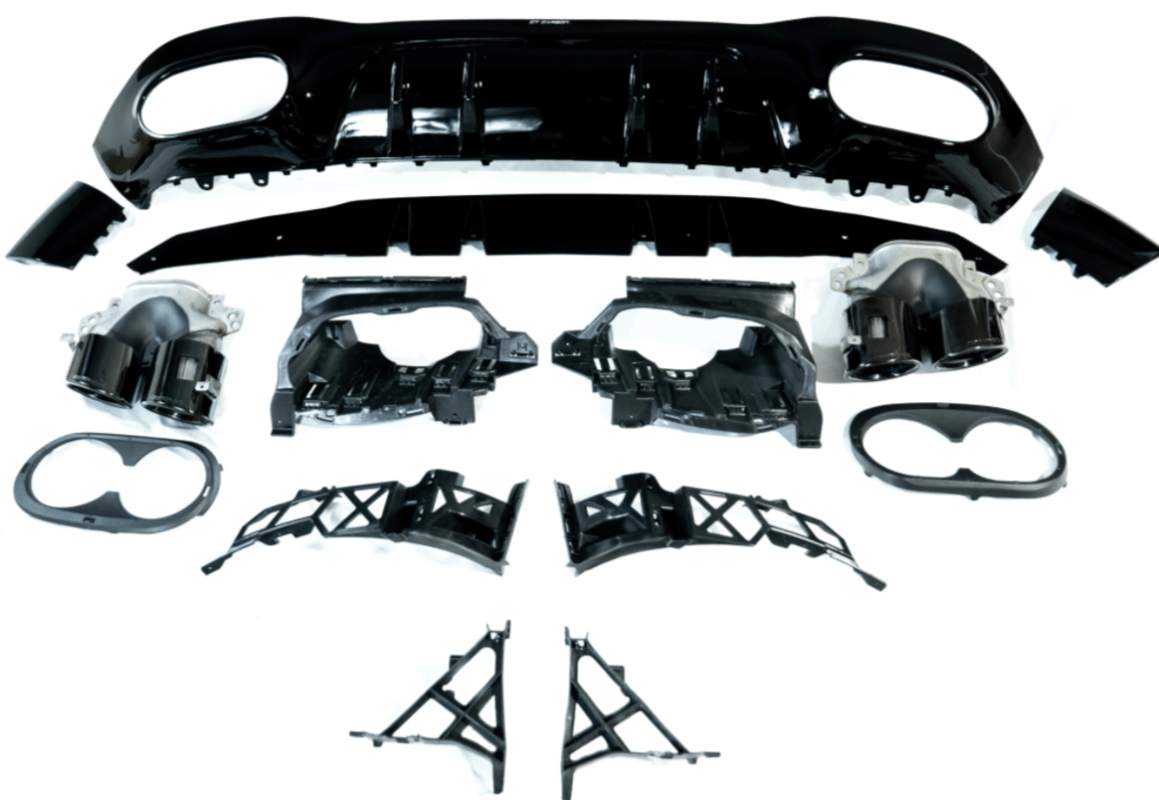 Mercedes A Class/A35 - A45 Gloss Black Diffuser with Black Quad Tips - KITS UK