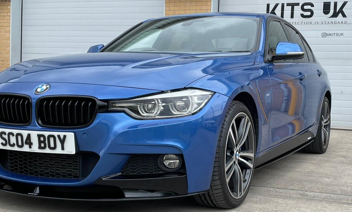 BMW F30 Performance Package in blue showcasing full styling upgrade for 3 Series 2013–2019.