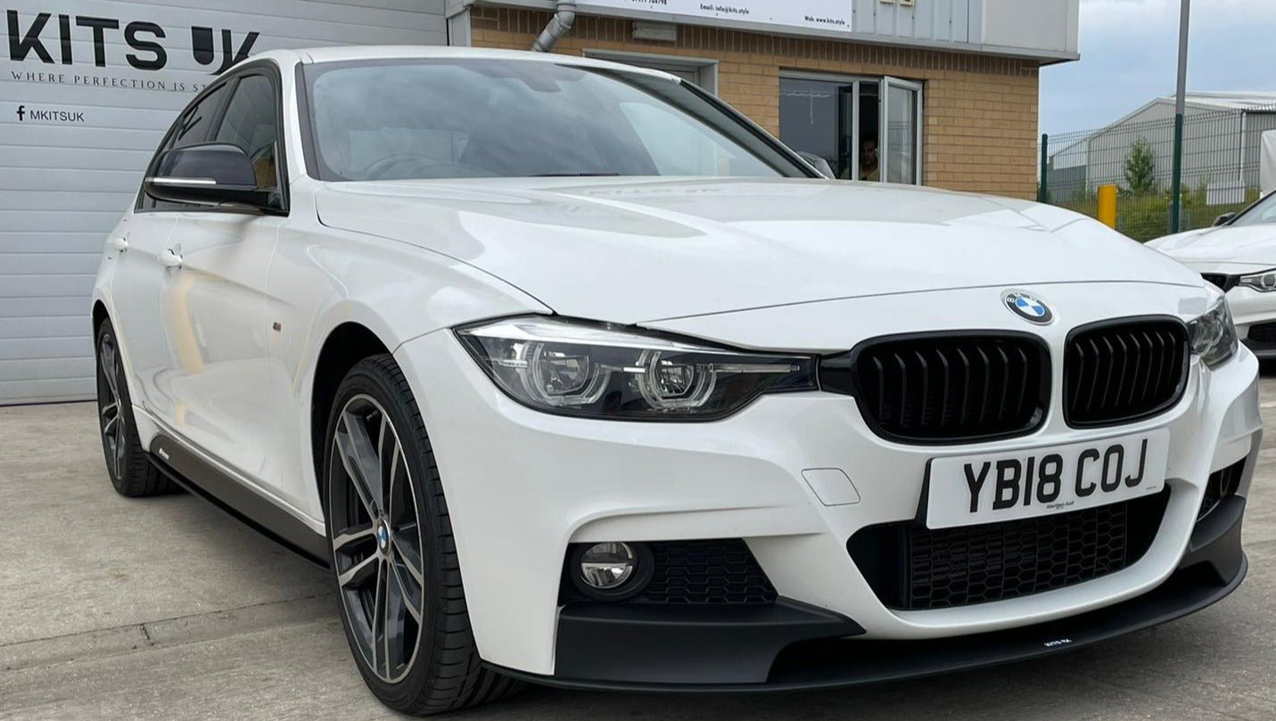 BMW F30 Performance Package showcased on a white BMW 3 Series 2018 model, emphasizing exterior styling upgrade.