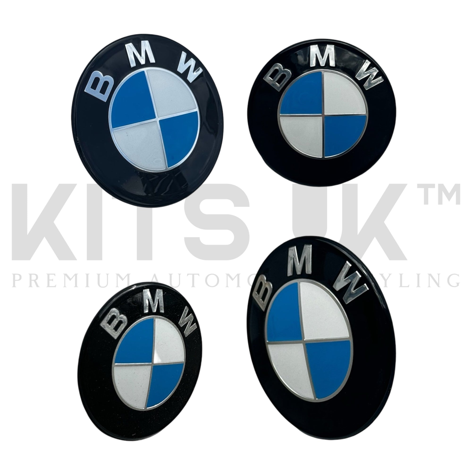 Set of BMW Dechromed Roundels showcasing aggressive styling for OEM badge upgrade.