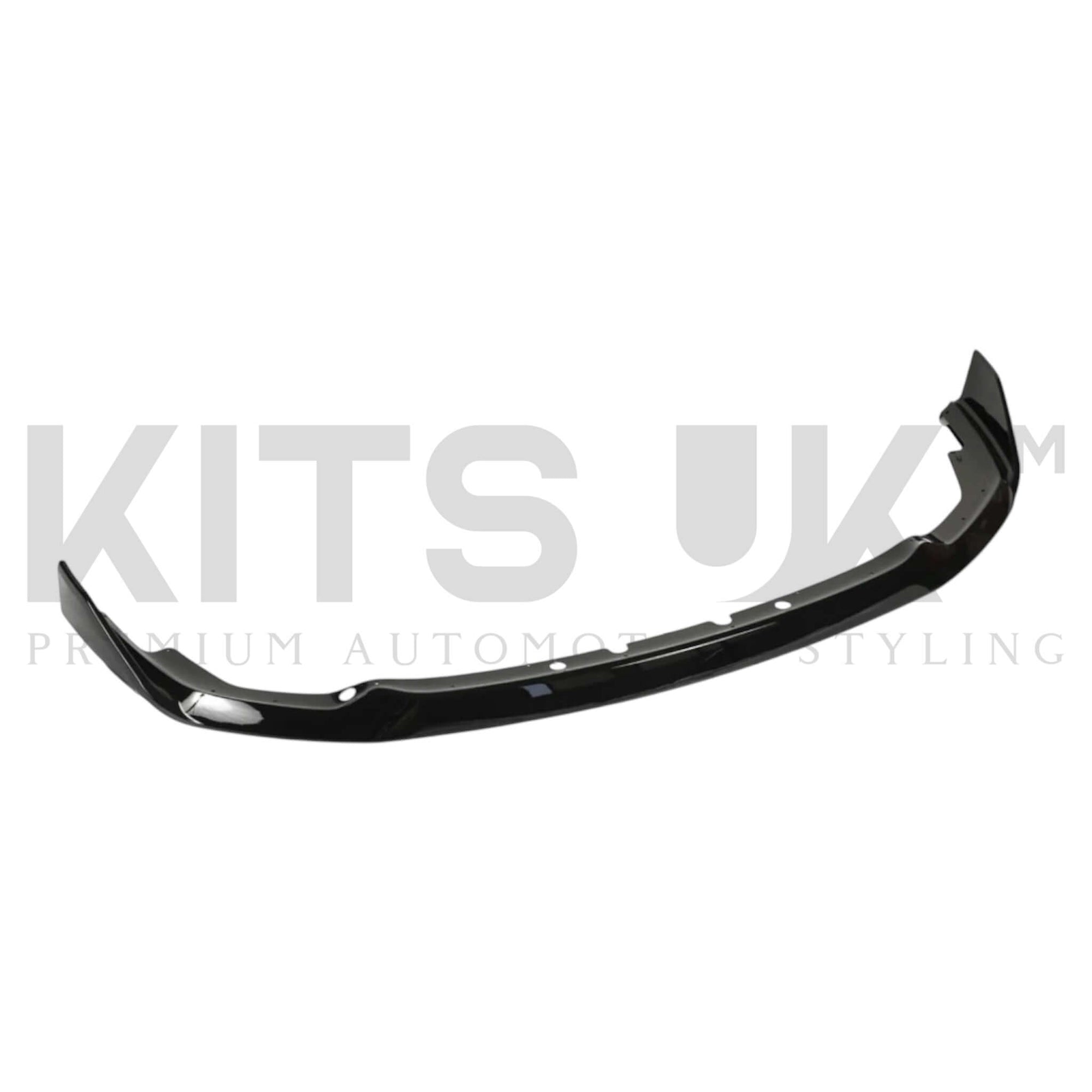 BMW 1 Series F40 Front Splitter | Gloss Black automotive styling product viewed from the front.