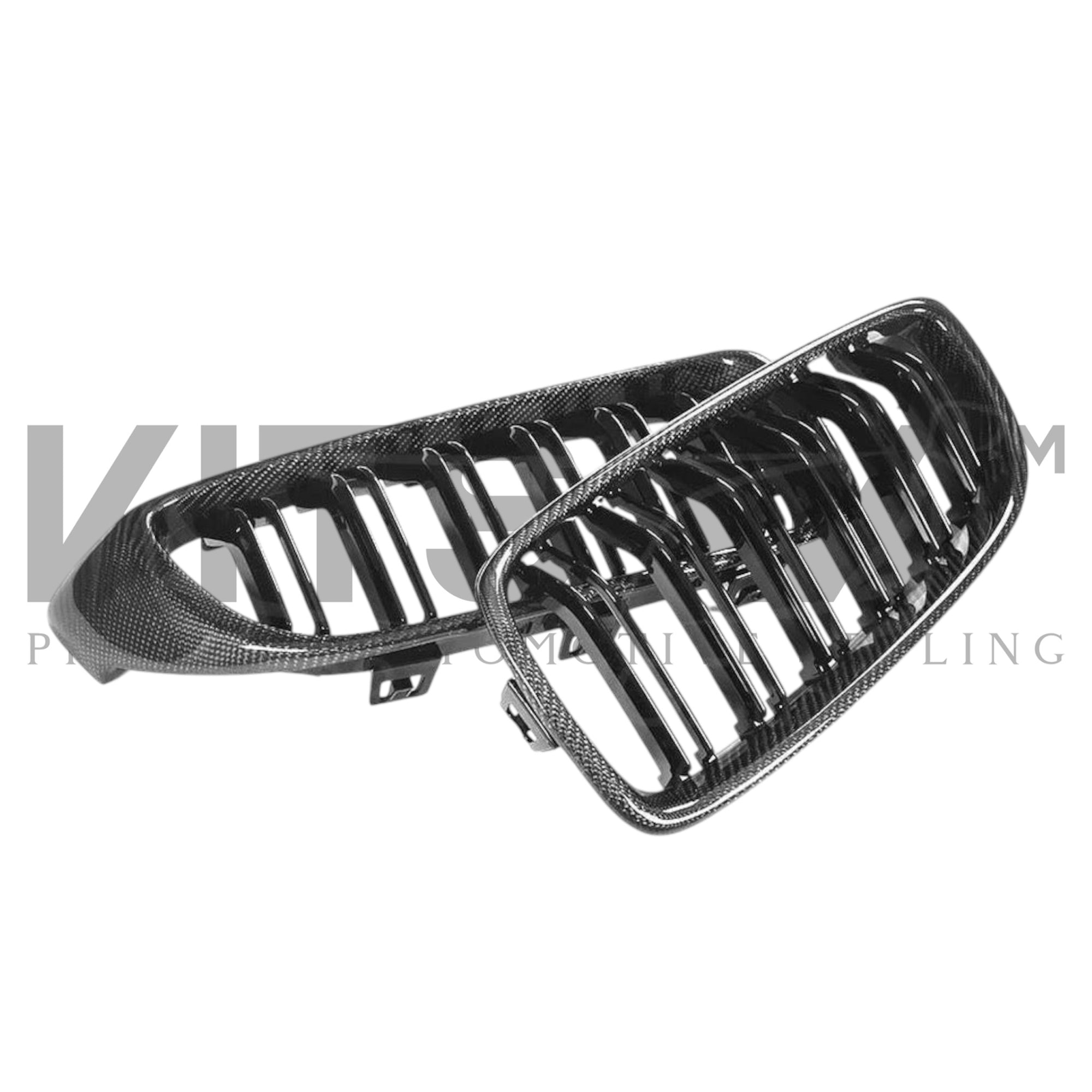 BMW F80 F82 F32 Carbon Fibre Kidney Grilles showcasing high-quality carbon finish for an aggressive front-end upgrade.