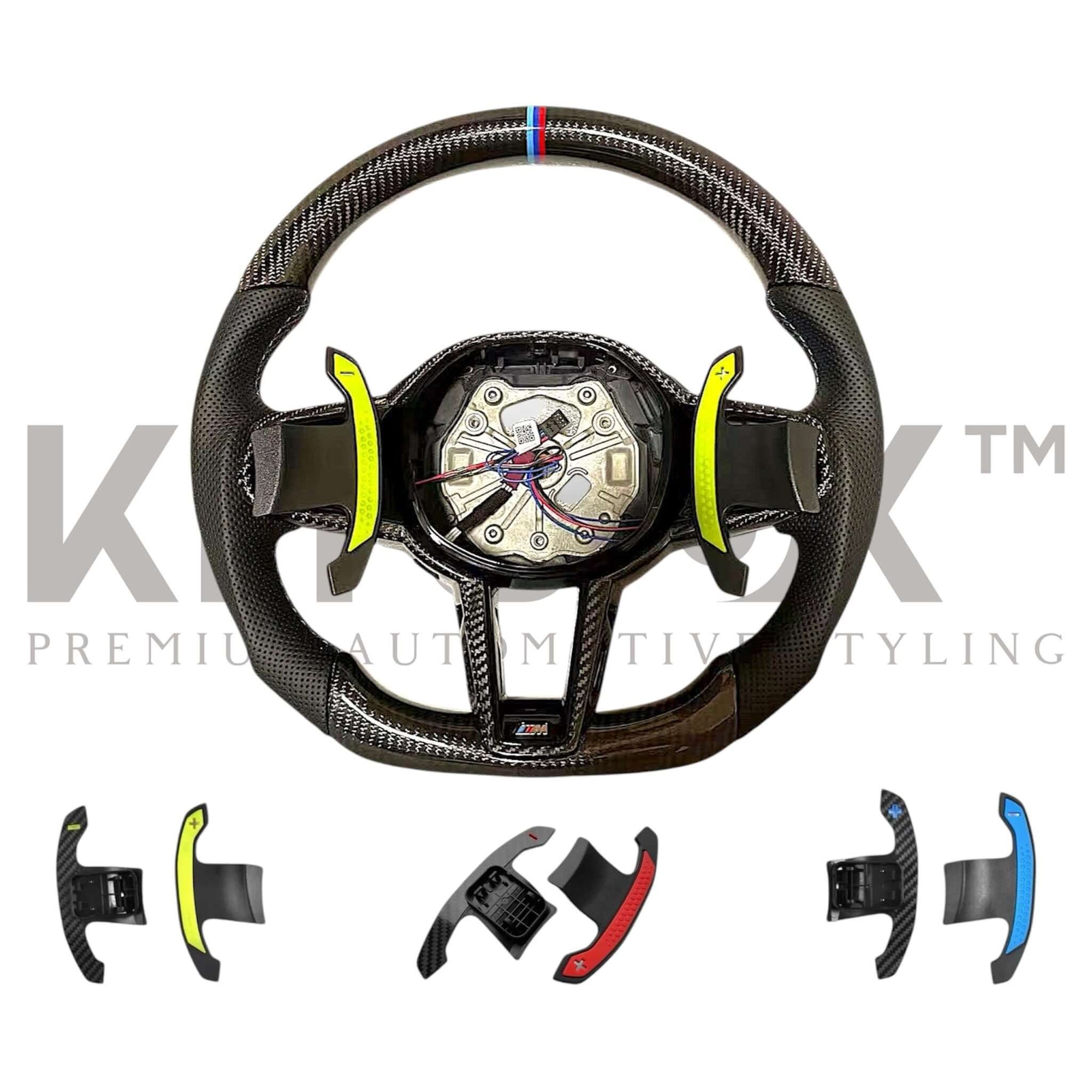 BMW G8x LCI Style Carbon Fibre Steering Wheel/Perforated Leather Sides with Paddles - KITS UK
