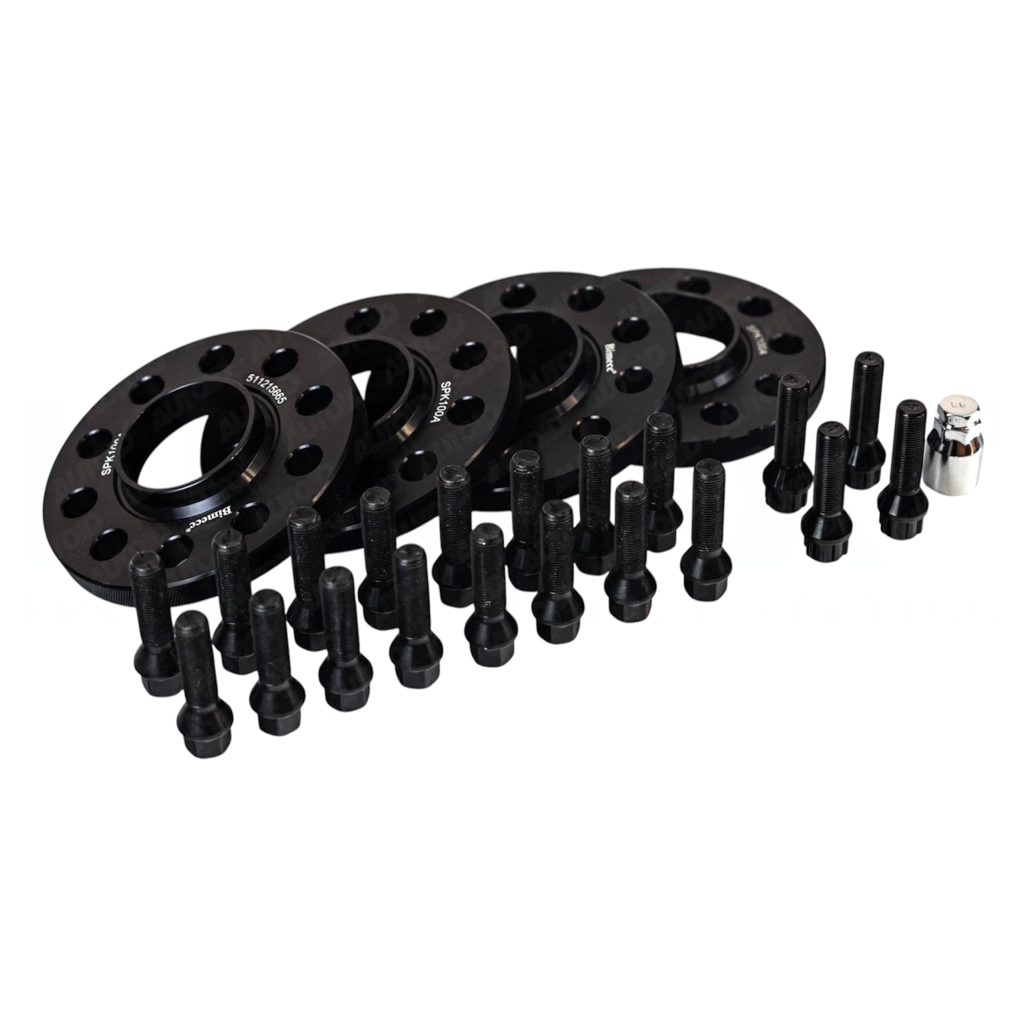 Mercedes W177 A35 BIMECC 12mm Wheel Spacers Set including spacers and bolts for enhanced vehicle performance.