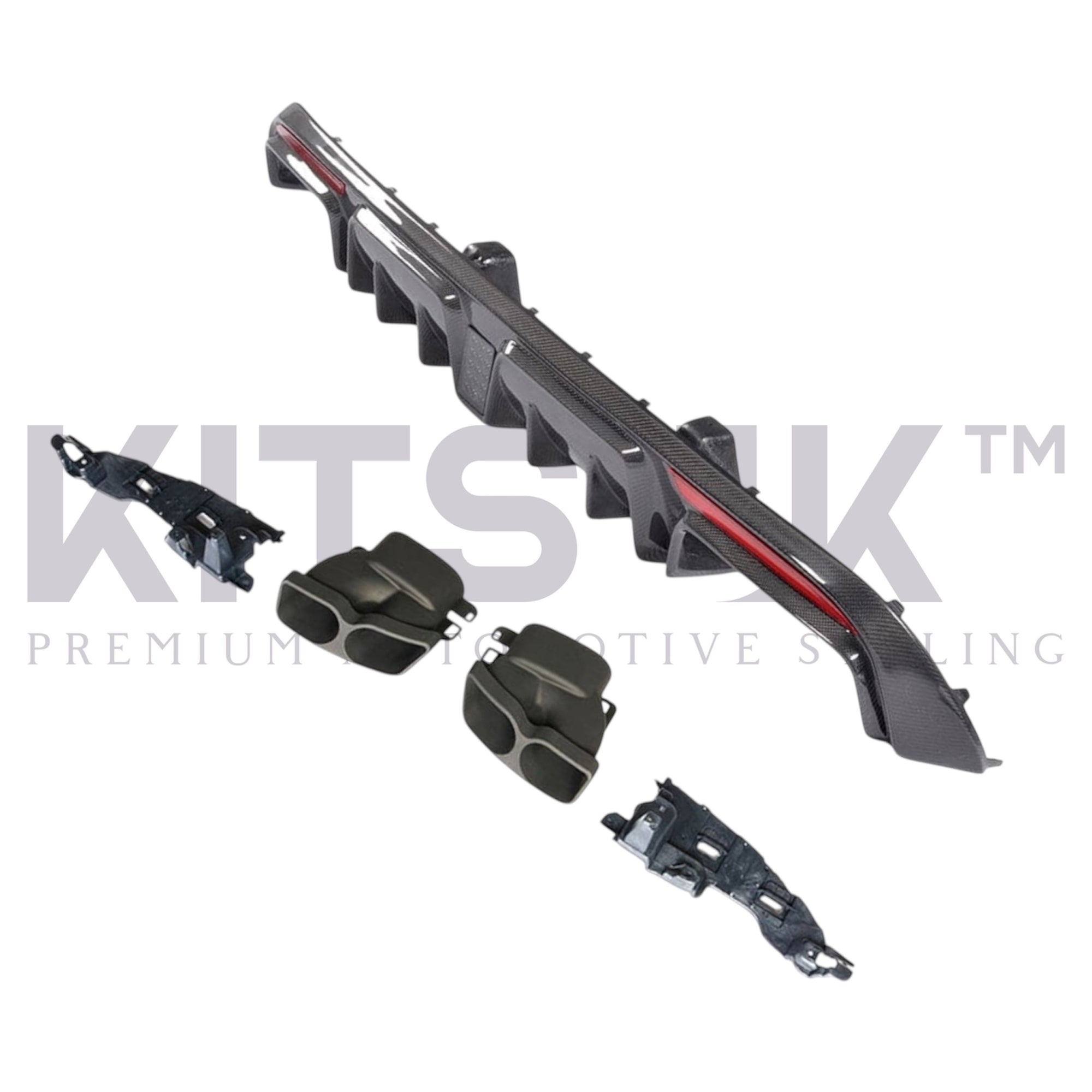 Mercedes W205 4Dr/C63 Saloon/Estate, Carbon Fibre Diffuser with DTM Light & Tips - KITS UK