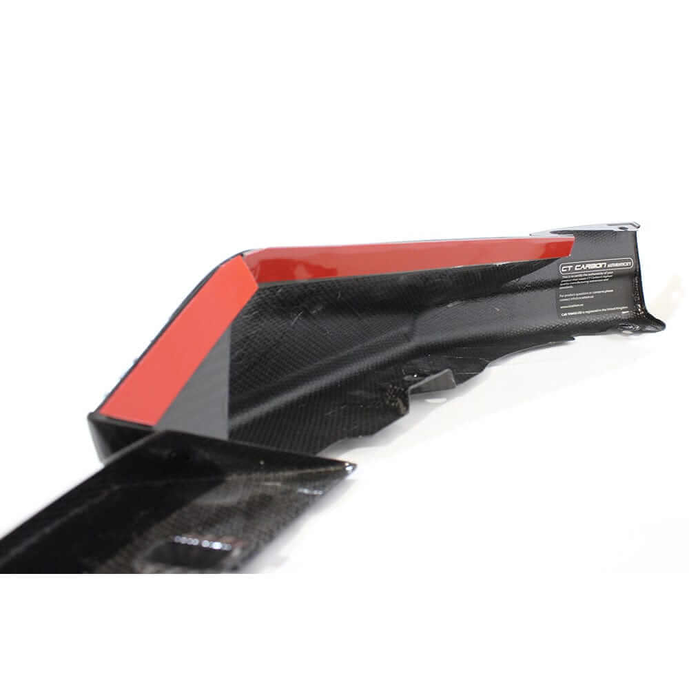 BMW G80 M3 FULL CARBON FIBRE KIT - MP STYLE front splitter showing carbon fibre and red accent.