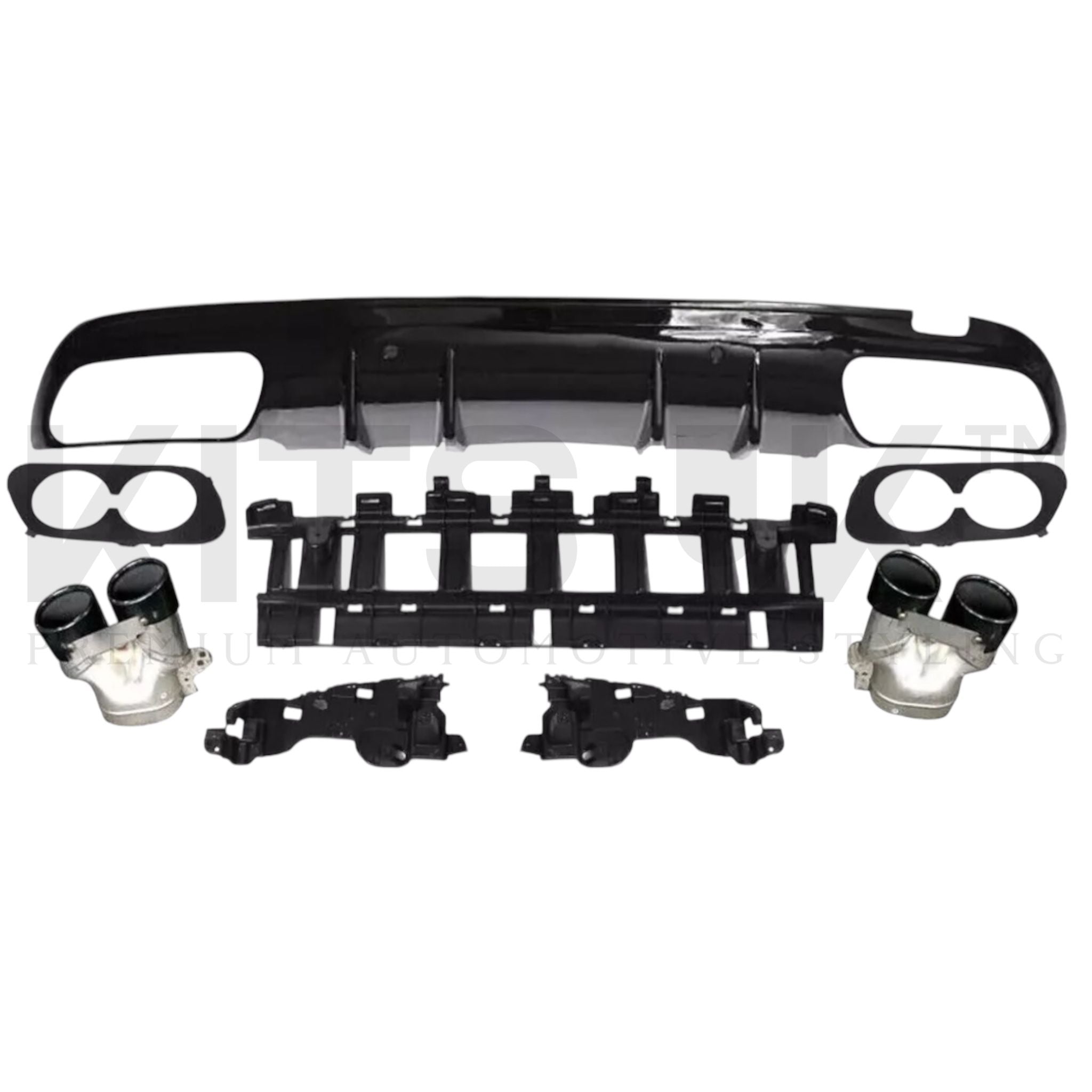 Mercedes C - class W205 gloss black rear diffuser with tips - KITS UK