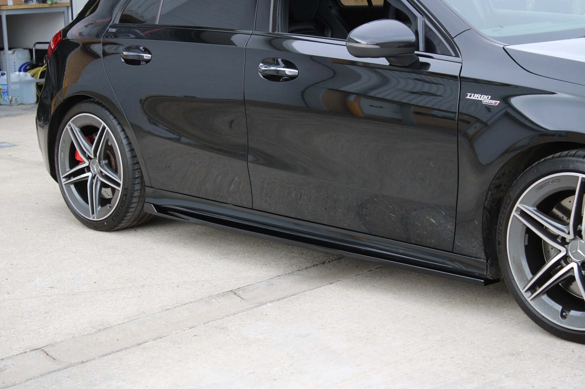 Mercedes W177/A35/A45 Side Skirt Extensions - Gloss Black - KITS UK