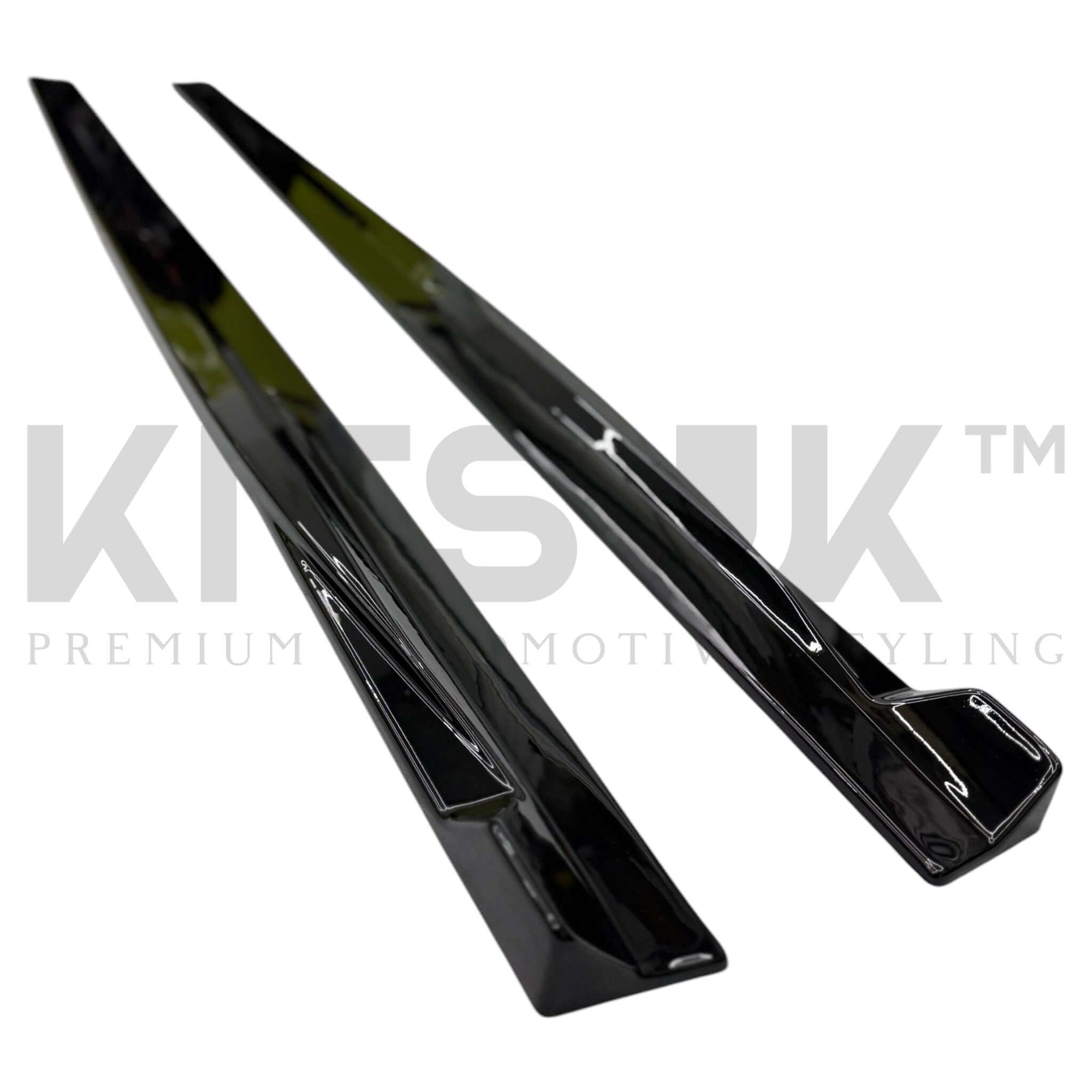 Mercedes W177 A35 A45 side skirt extensions in gloss black, enhancing vehicle styling and aerodynamics.