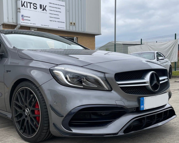 Mercedes A Class W176 Facelift Front Splitter with Flicks(Gloss Black)