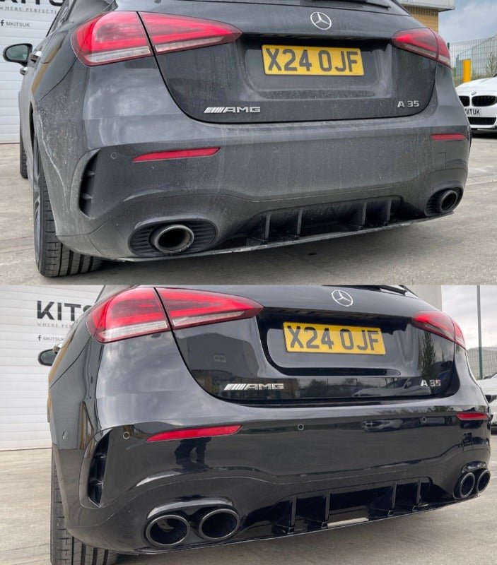 Mercedes A Class/A35 - A45 Gloss Black Diffuser with Black Quad Tips - KITS UK