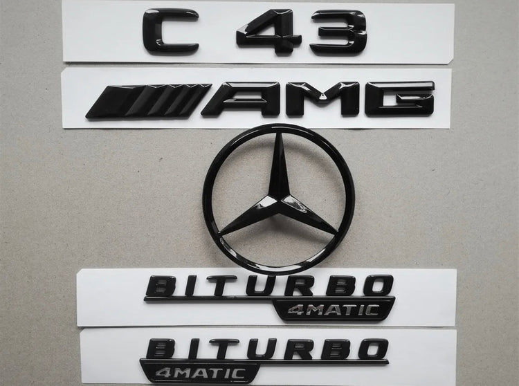 Mercedes W205 C43 Black Badge Package Gloss Black AMG & Boot Star Badges